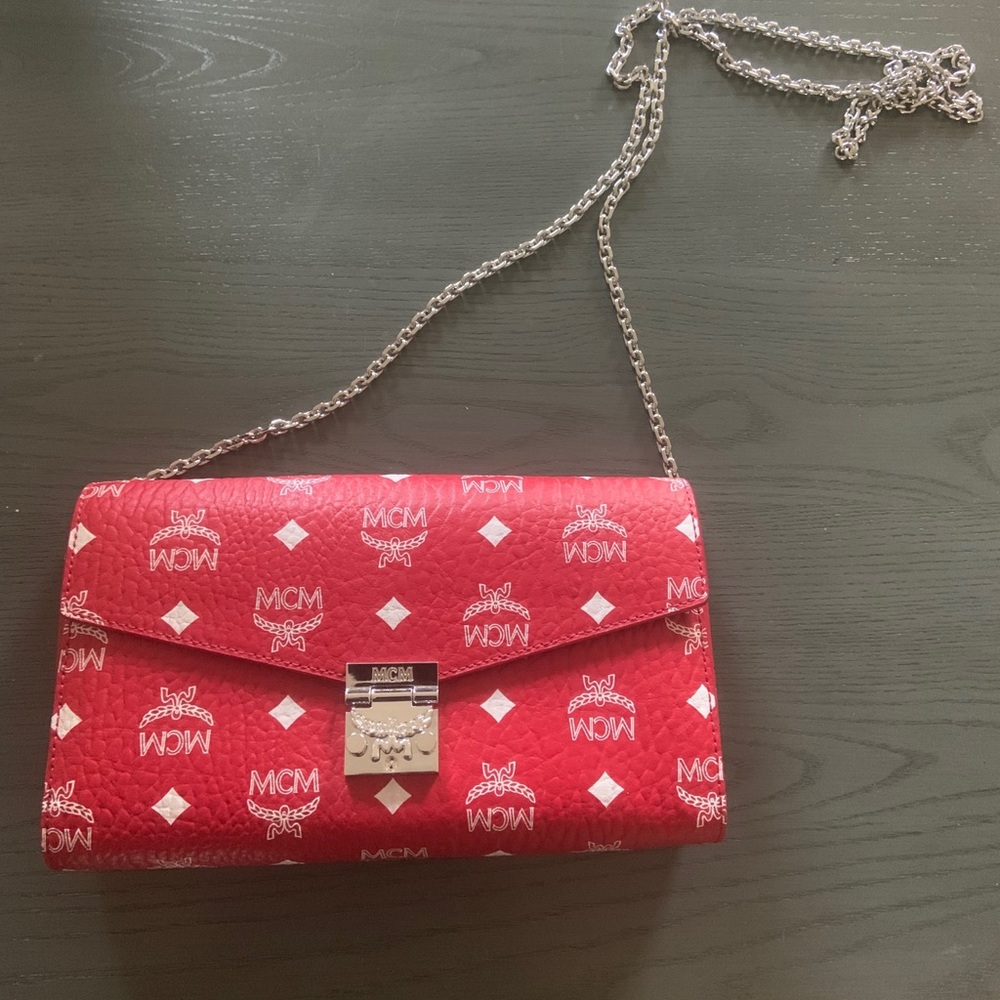 SOLD on mer MCM canvas wallet on a chain